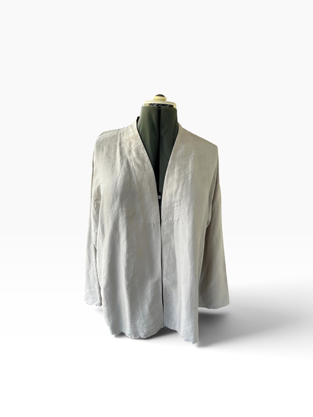 Eileen Fisher Raw Silk Kimono Jacket with Relaxed Collarless Design Size Large